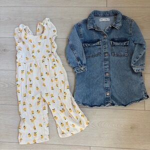 Zara Denim Dress and Lemon Print Jumpsuit Set
